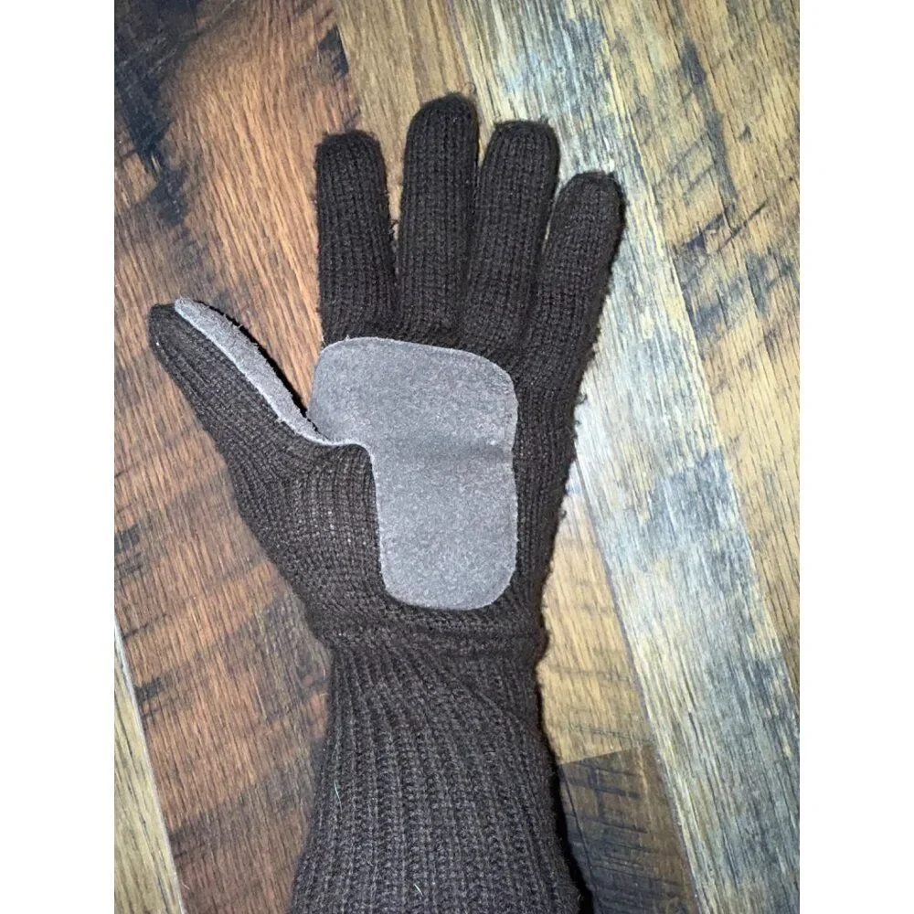 Vintage 80's‎ Brown Knit Gloves With Suede Design